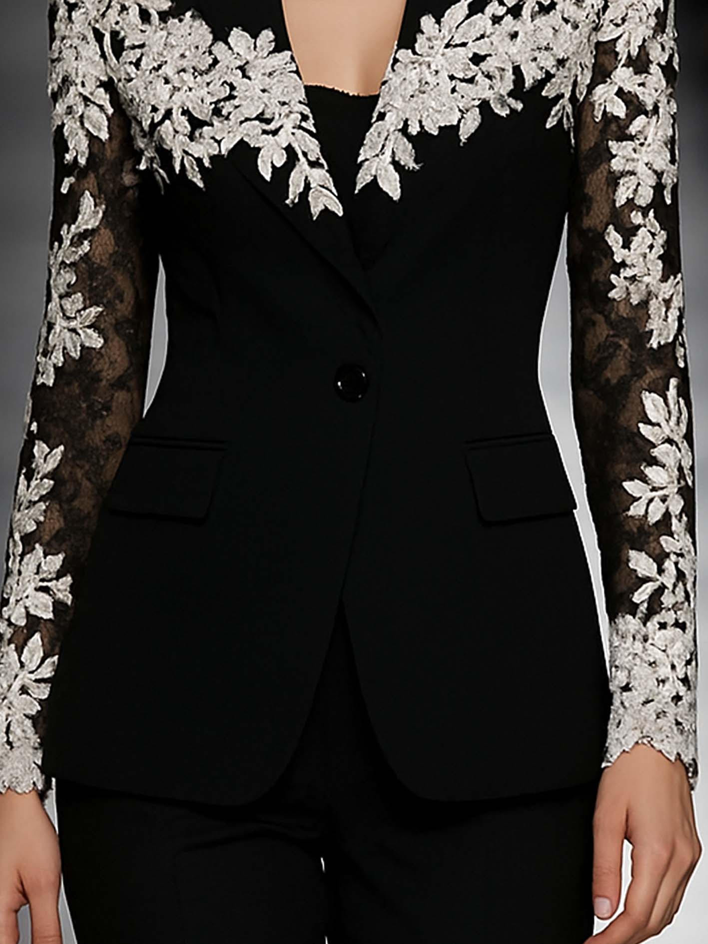 Elegant Black Blazer With Lace Packwork