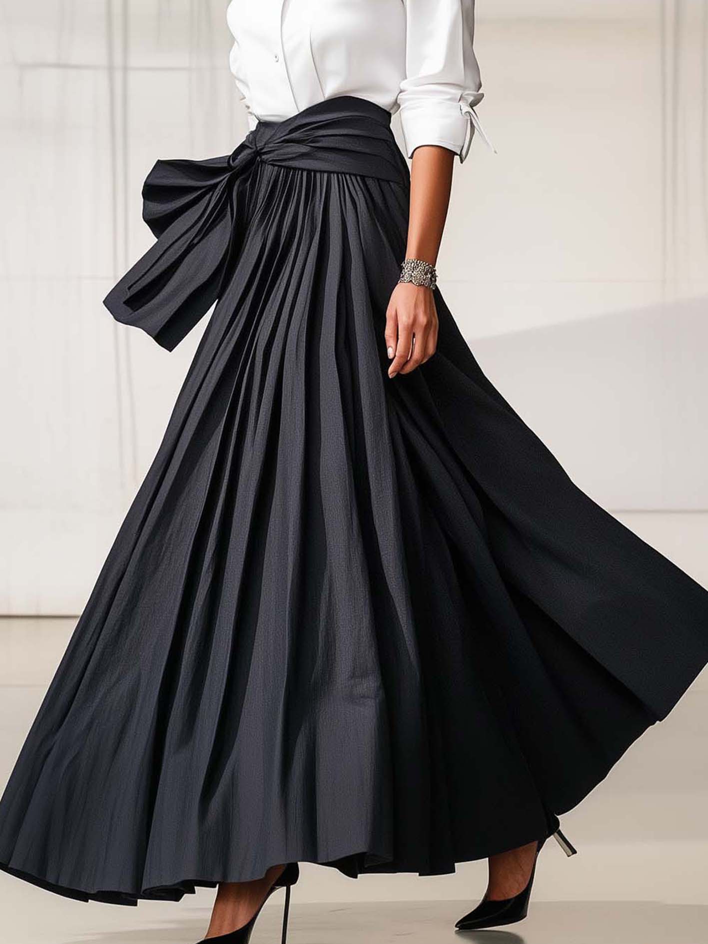 Black And White Maxi Shirt Dress With Belt