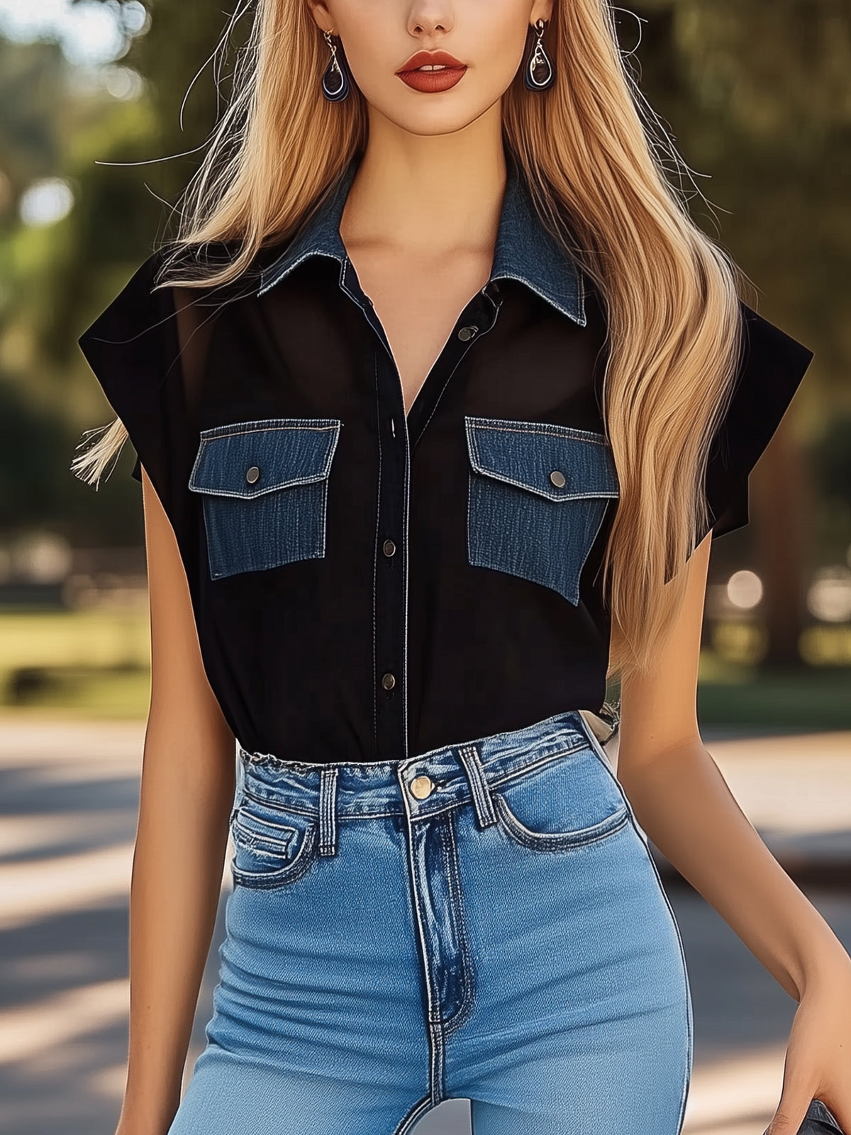 Collared Patchwork Pocket Shirt