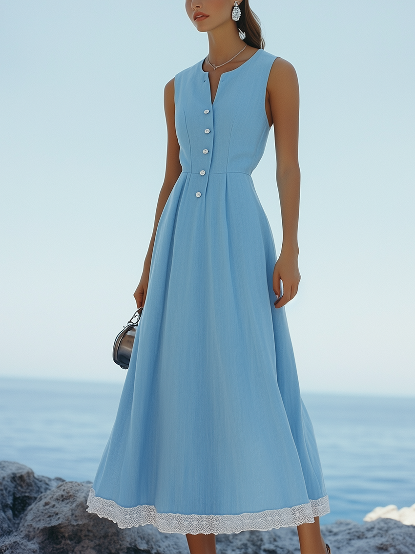 Sleeveless Light Imitation Denim Maxi Dress