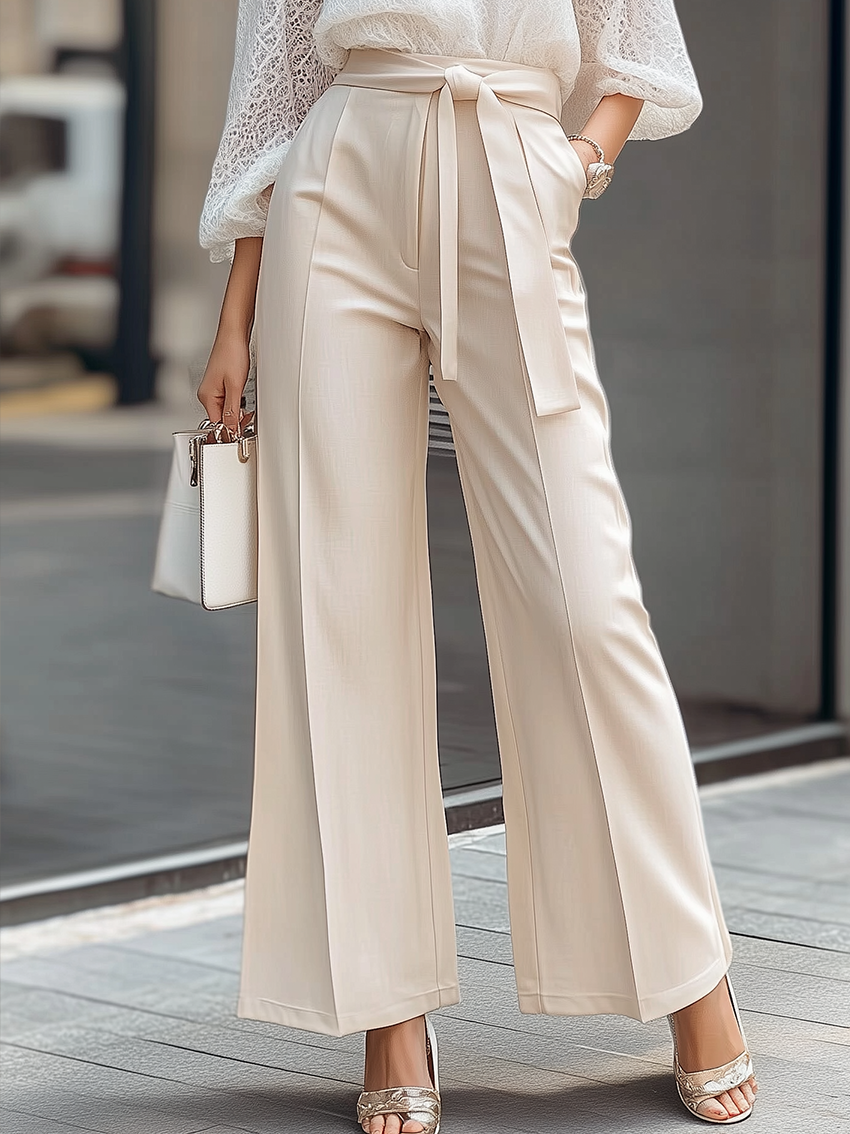 Beige Fashion Commuter Belt Pants