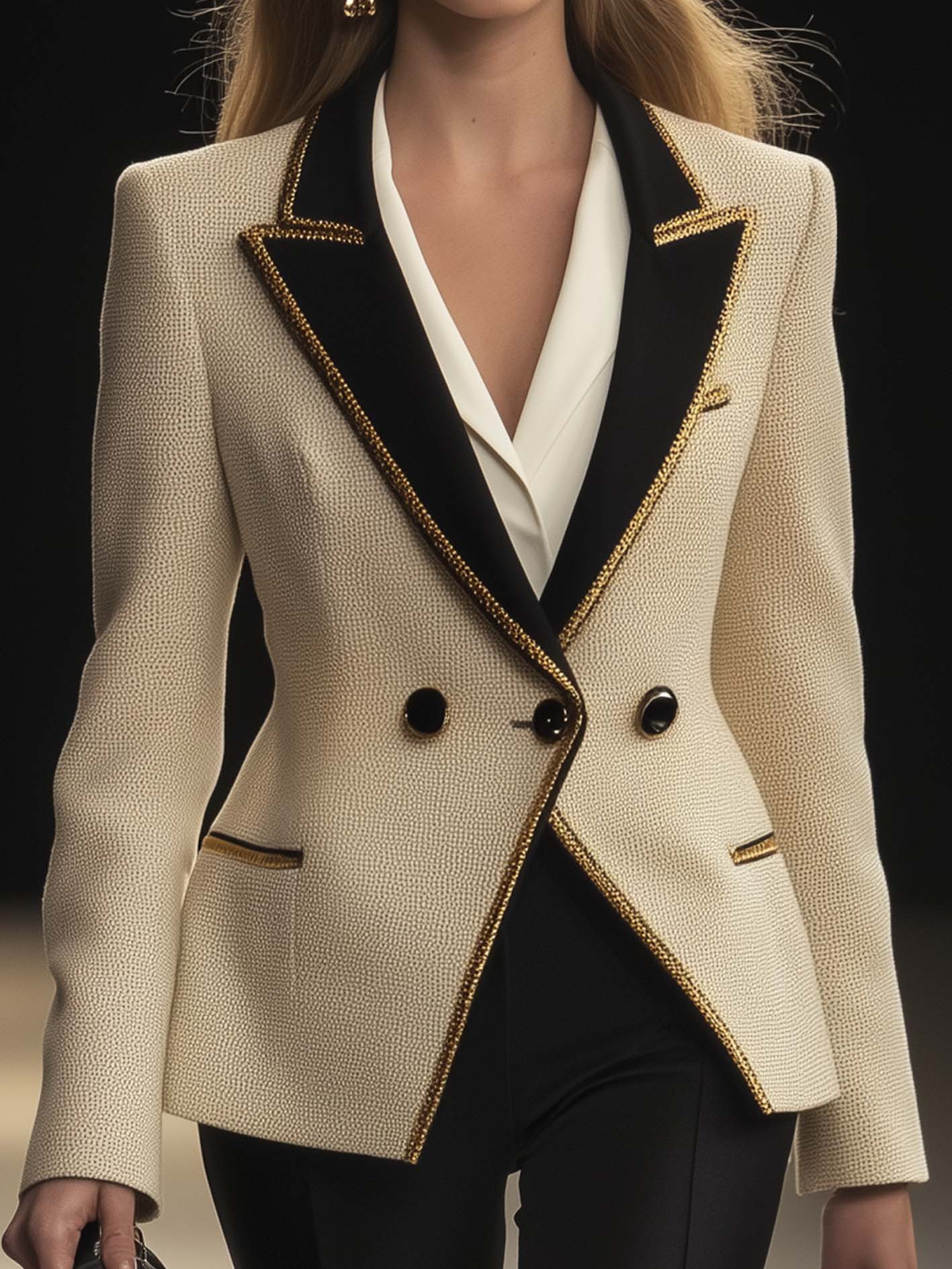 Beige Blazer With Elegant Textured Fabric