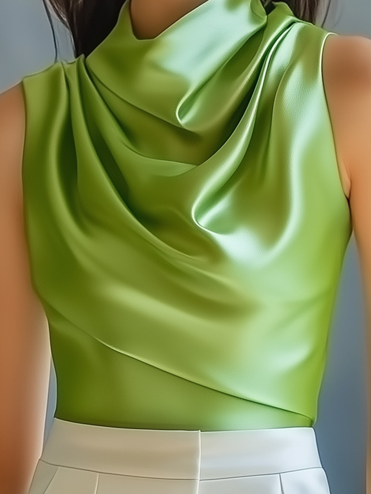 Solid Color Satin Cowl Neck Blouse