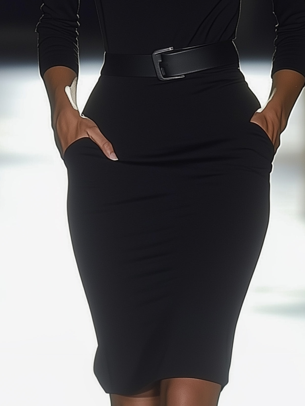 Black Off-Shoulder Bodycon Dress With Pockets And Belt