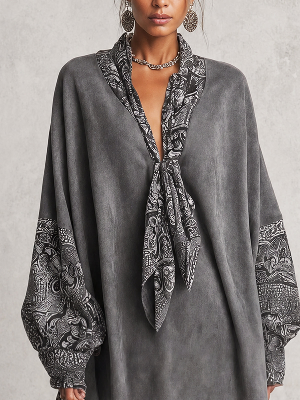Gray Suede Print Mini Dress