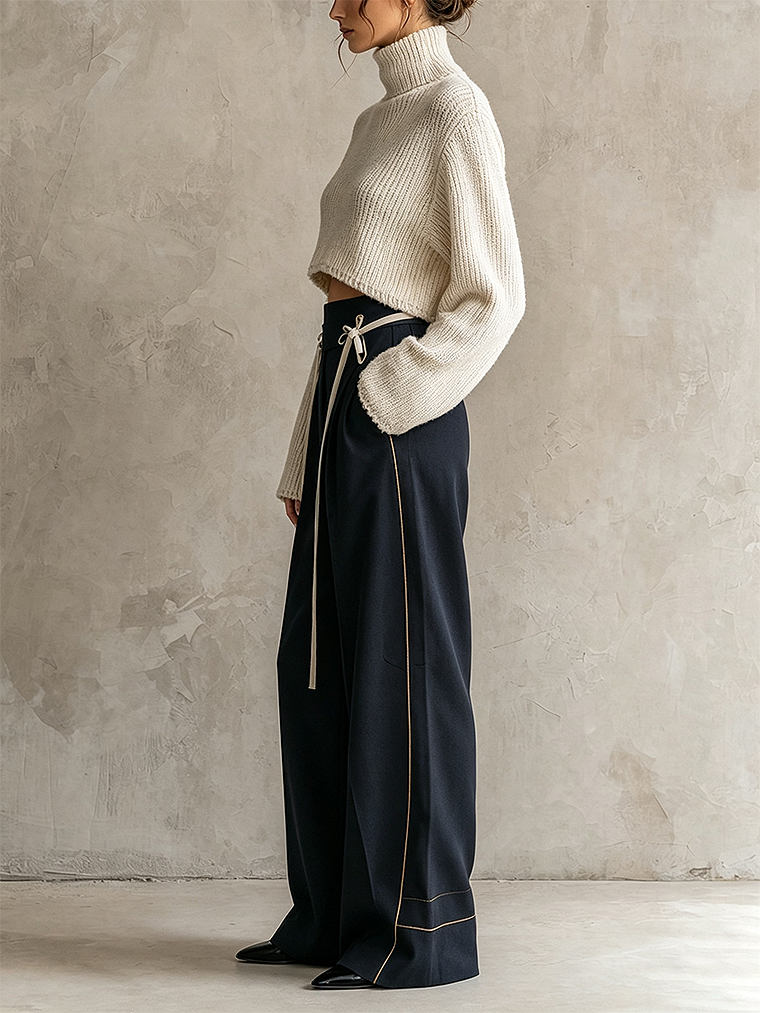 Midnight Navy High-Waisted Wide-Leg Trousers