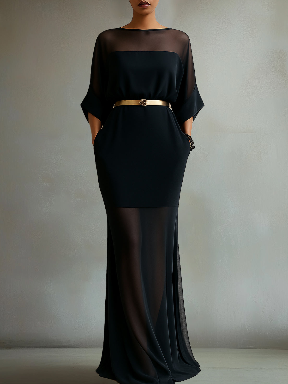Black Sheer Overlay Maxi Dress