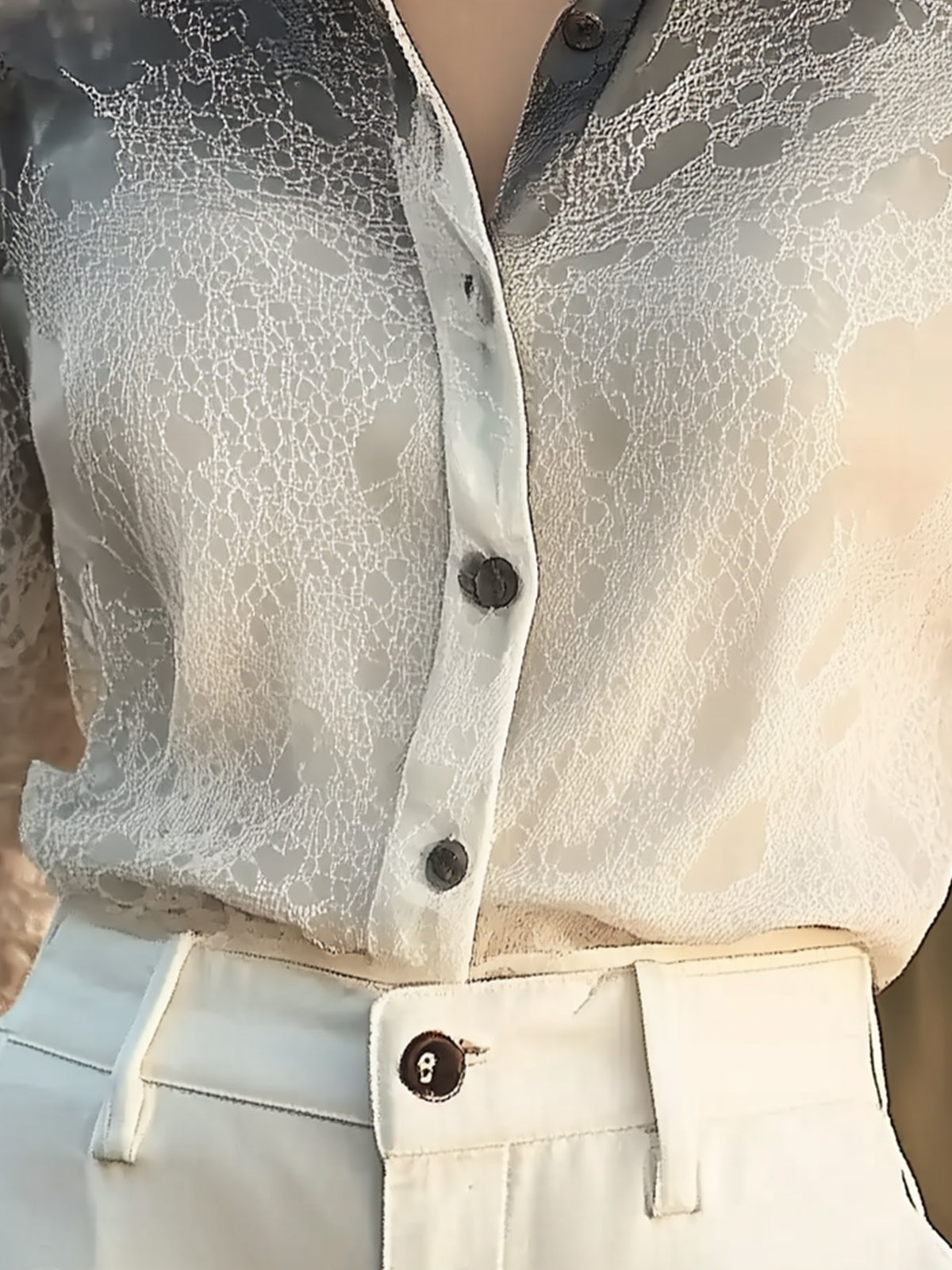 Ombre Print Chiffon Blouse With Half Sleeves