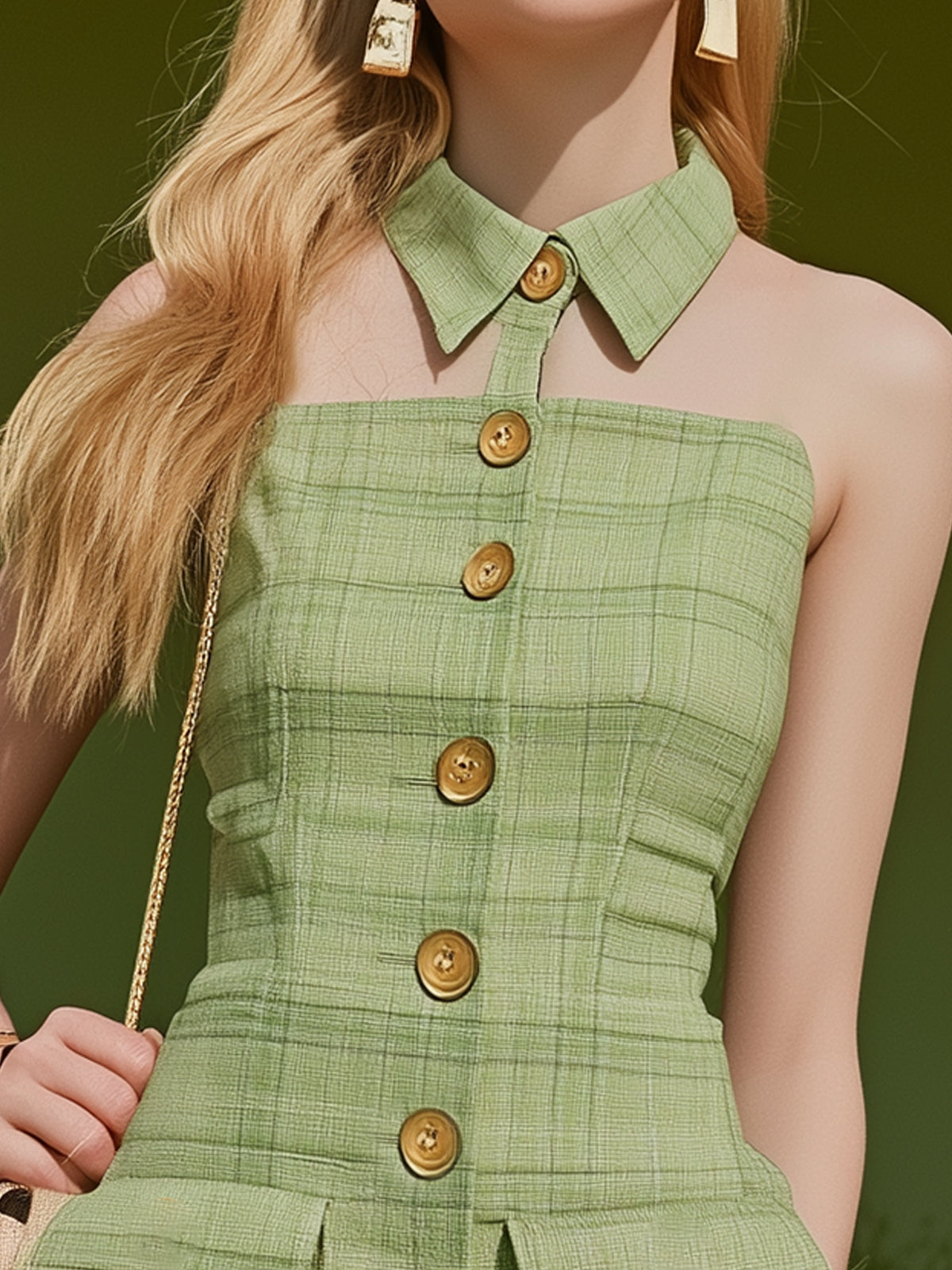 Plaid Bodycon Dress With Unique Off Shoulder Lapel Design