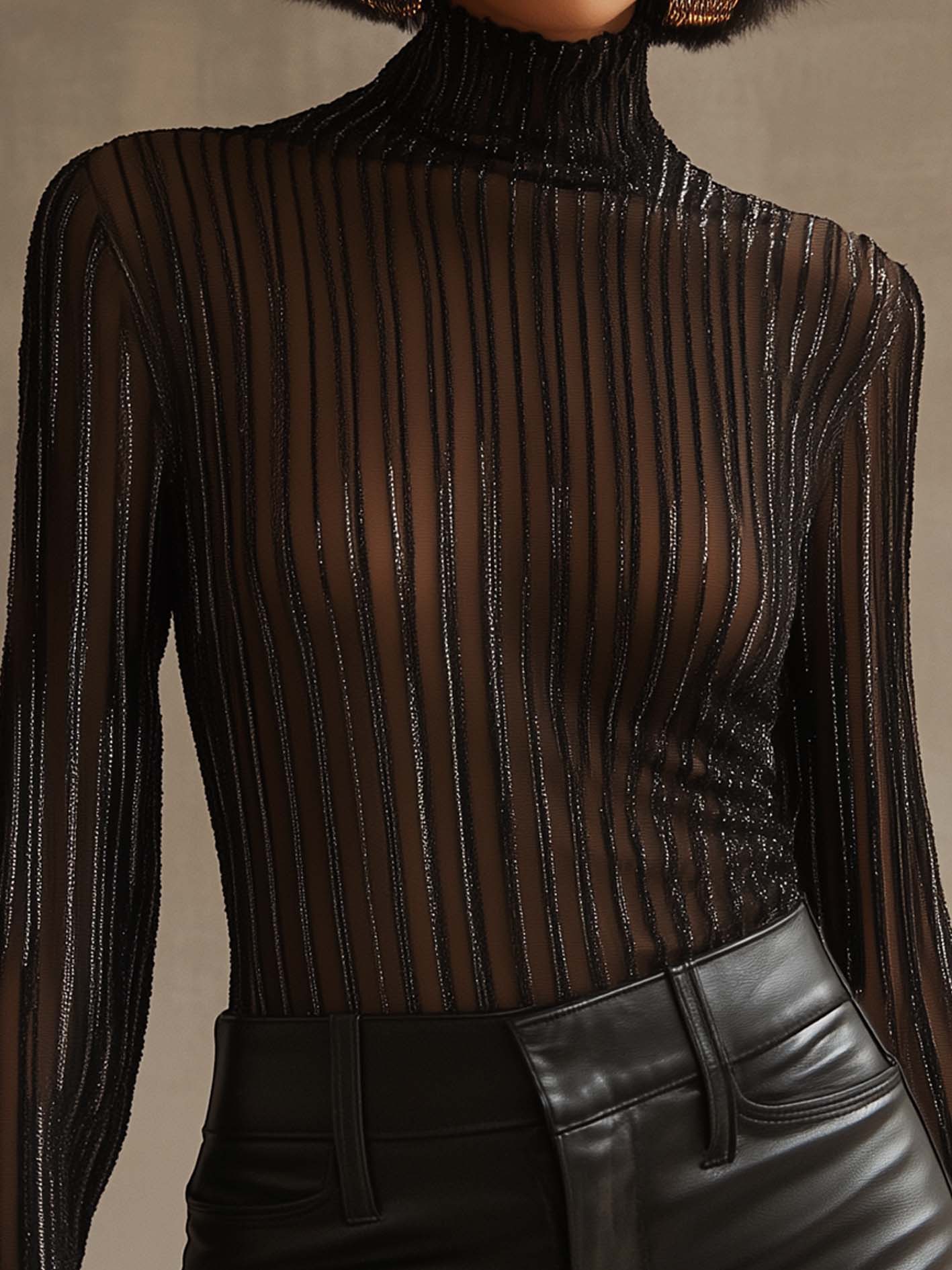 Black Mesh T-shirt With Silver And Lines