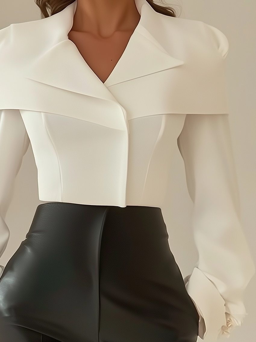 White Shirt With Design Neckline And Lapel