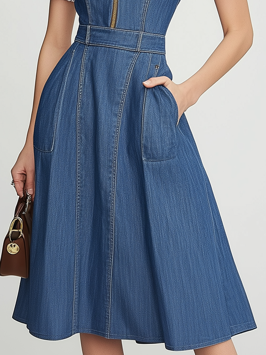 A -Shape Of The Denim Midi Dress With Zipper