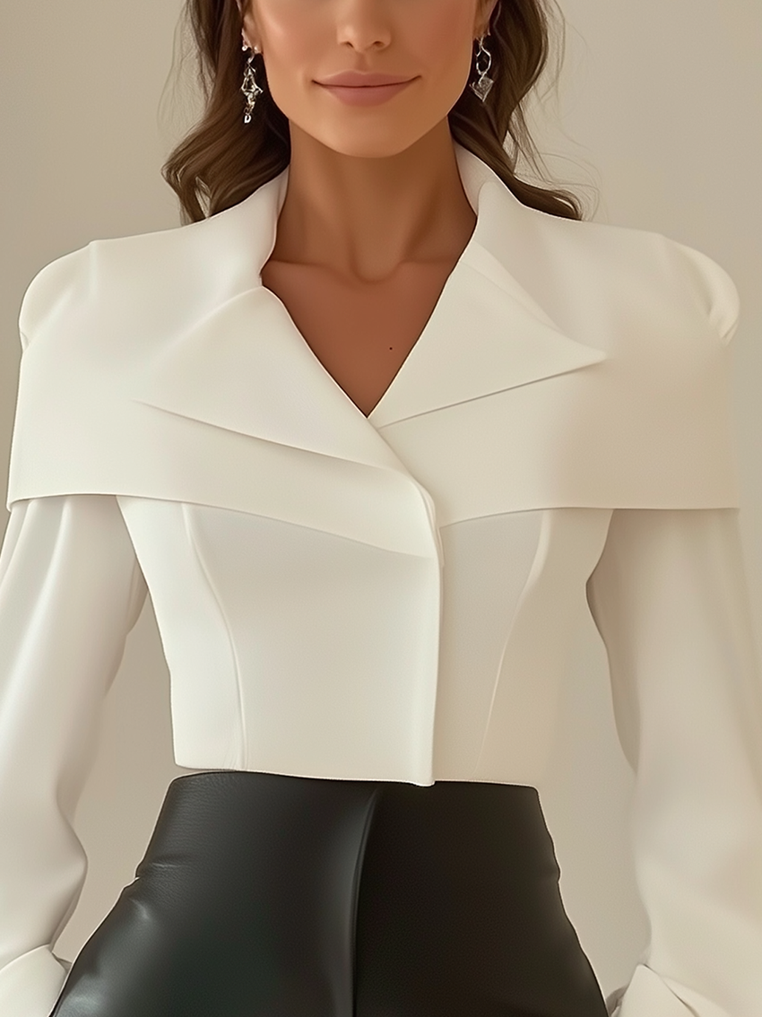 White Shirt With Design Neckline And Lapel