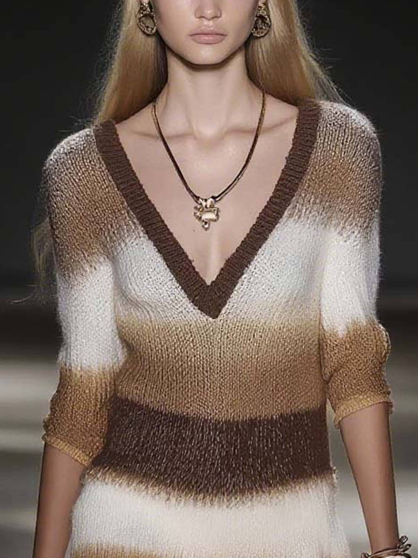 White Thin Knitted Mini Dress With Brown Gradient