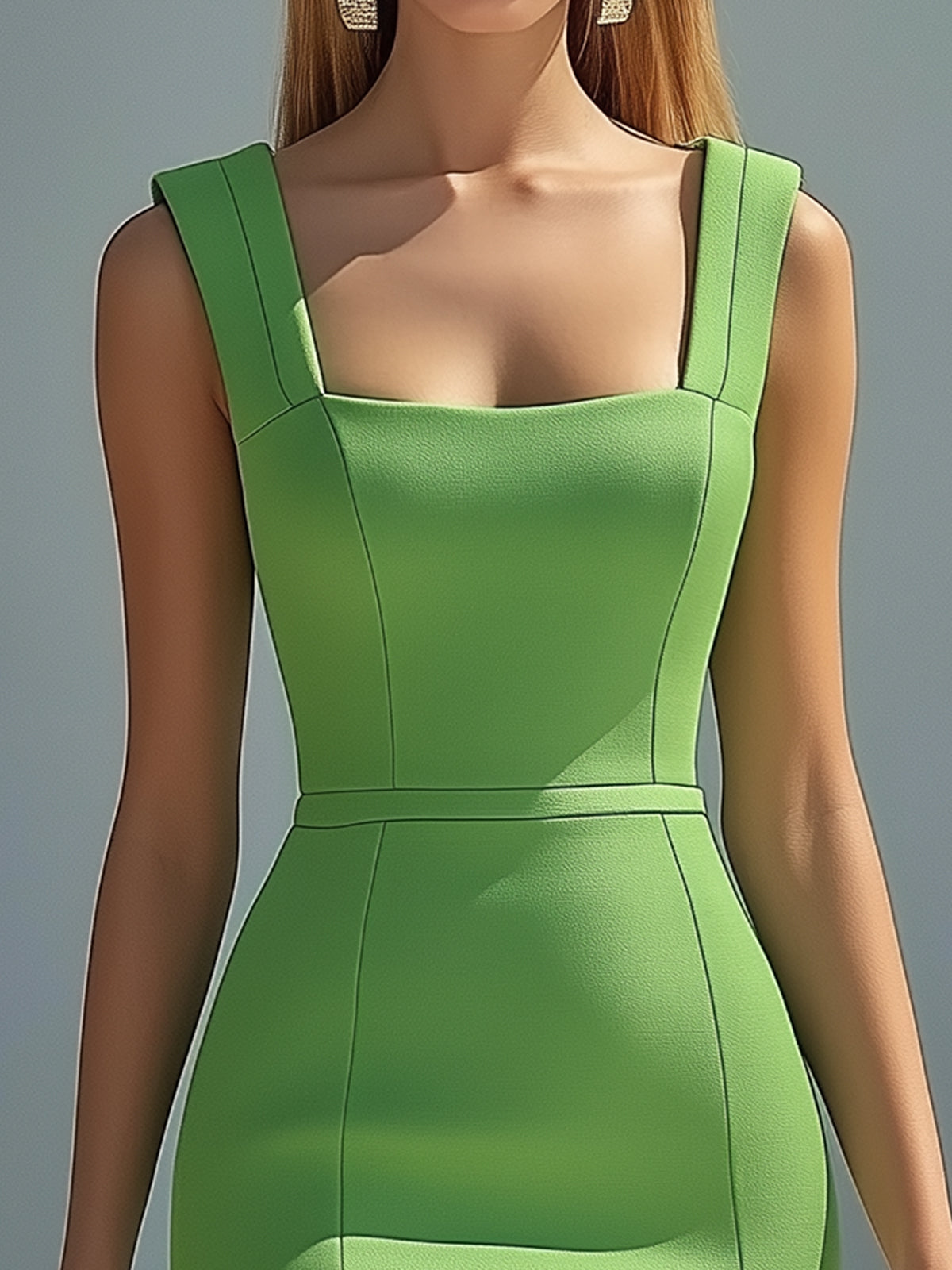 Trendy Square Neck Solid Color Sleeveless Bodycon Dress