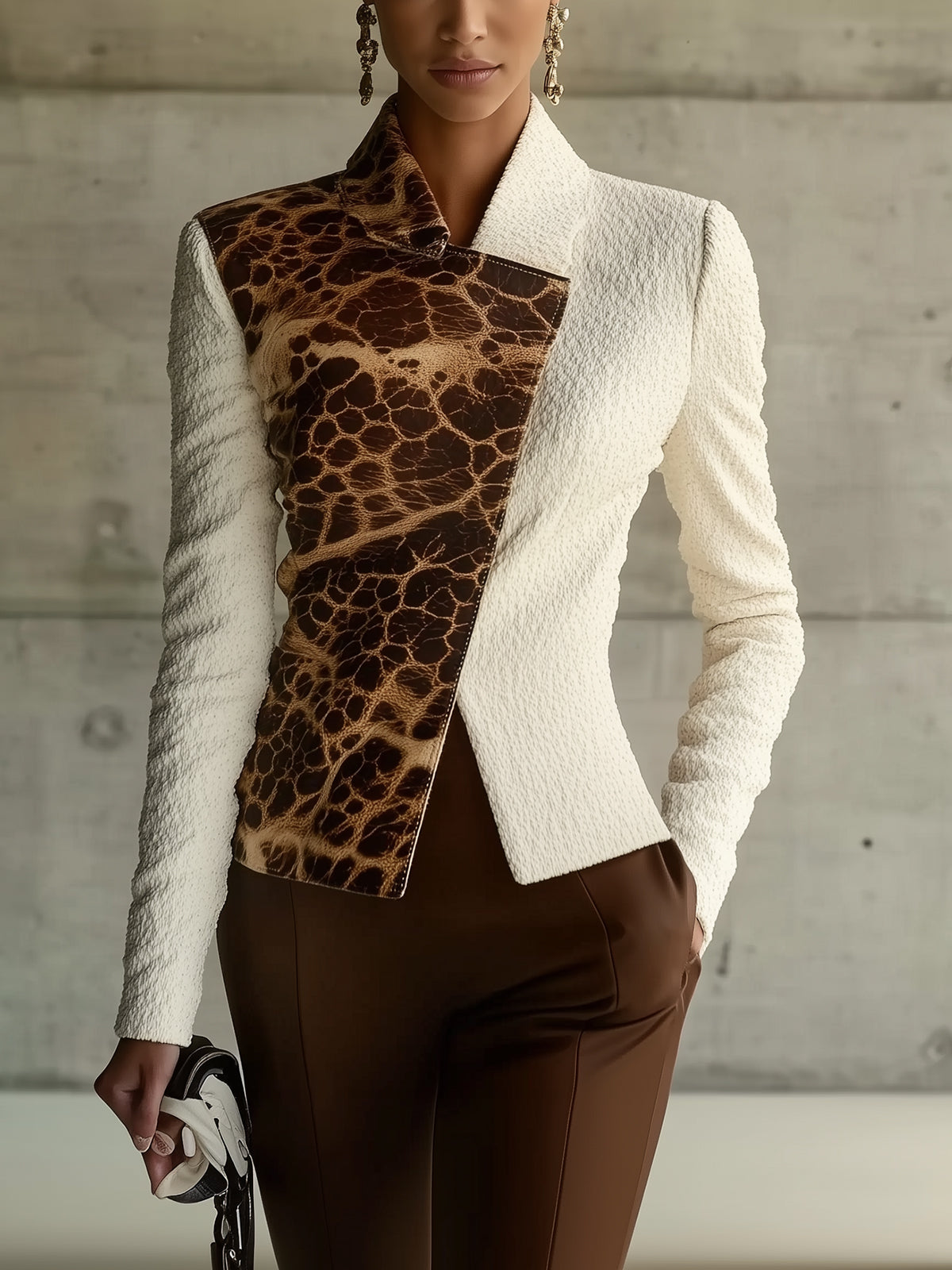 White Asymmetrical Animal Print Blazer