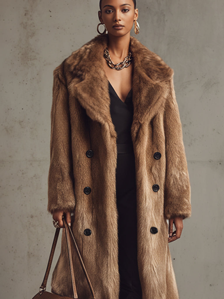Camel Faux Mink Cashmere Eco Friendly Long Coat