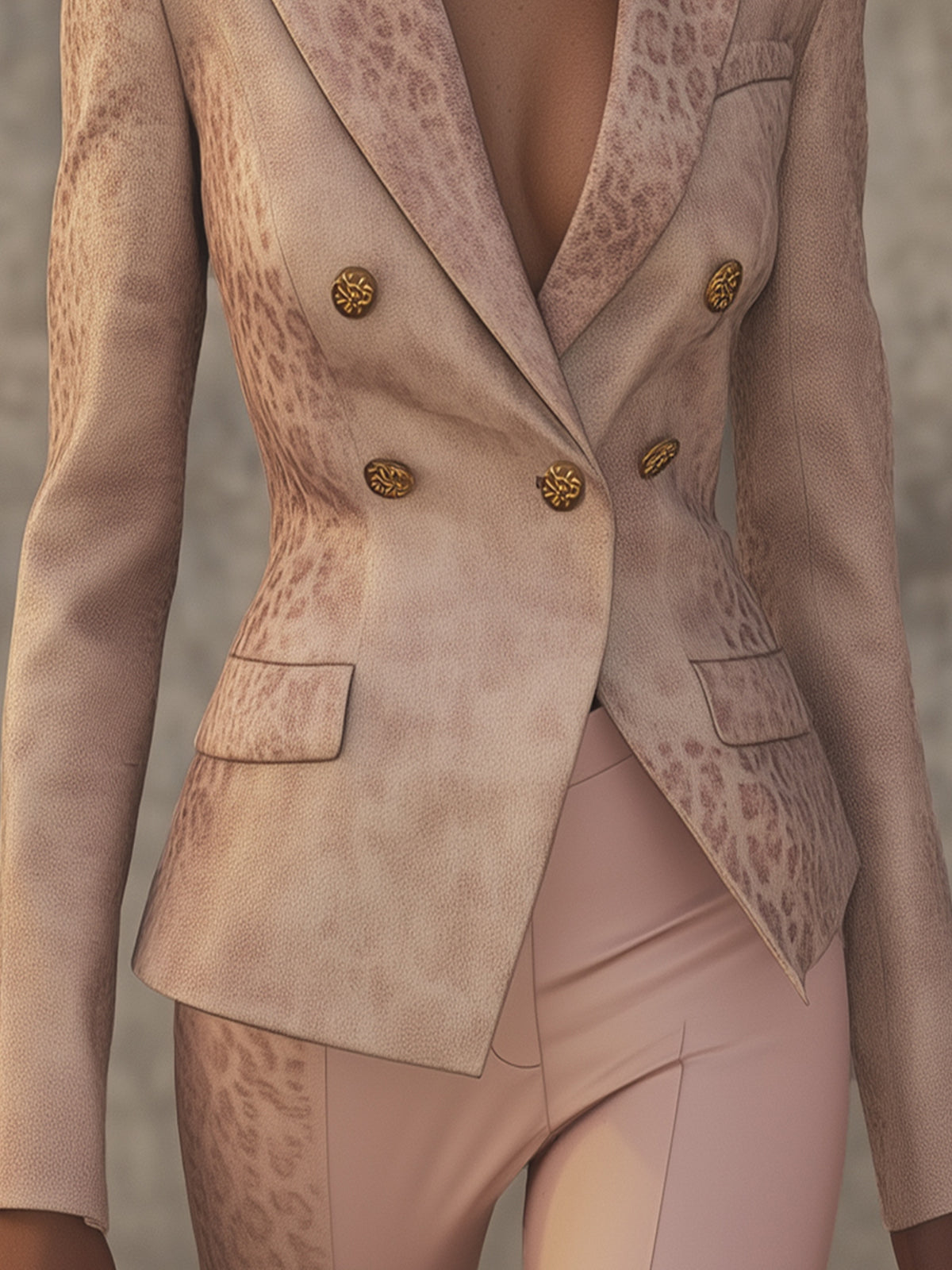 Pink Leopard Print Double-Breasted Blazer