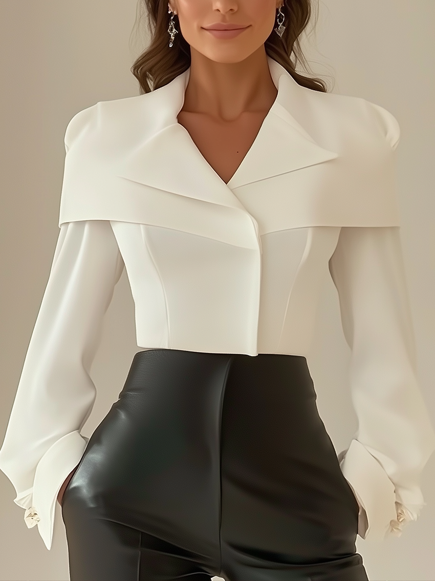 White Shirt With Design Neckline And Lapel