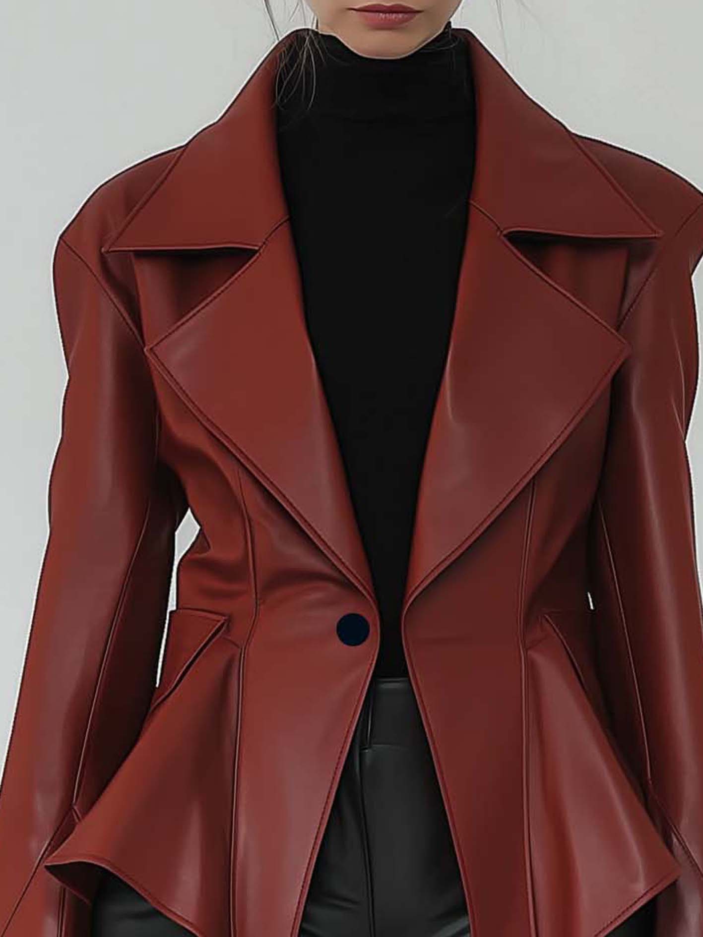 Red Faux Leather Jacket With Flared Sleeves
