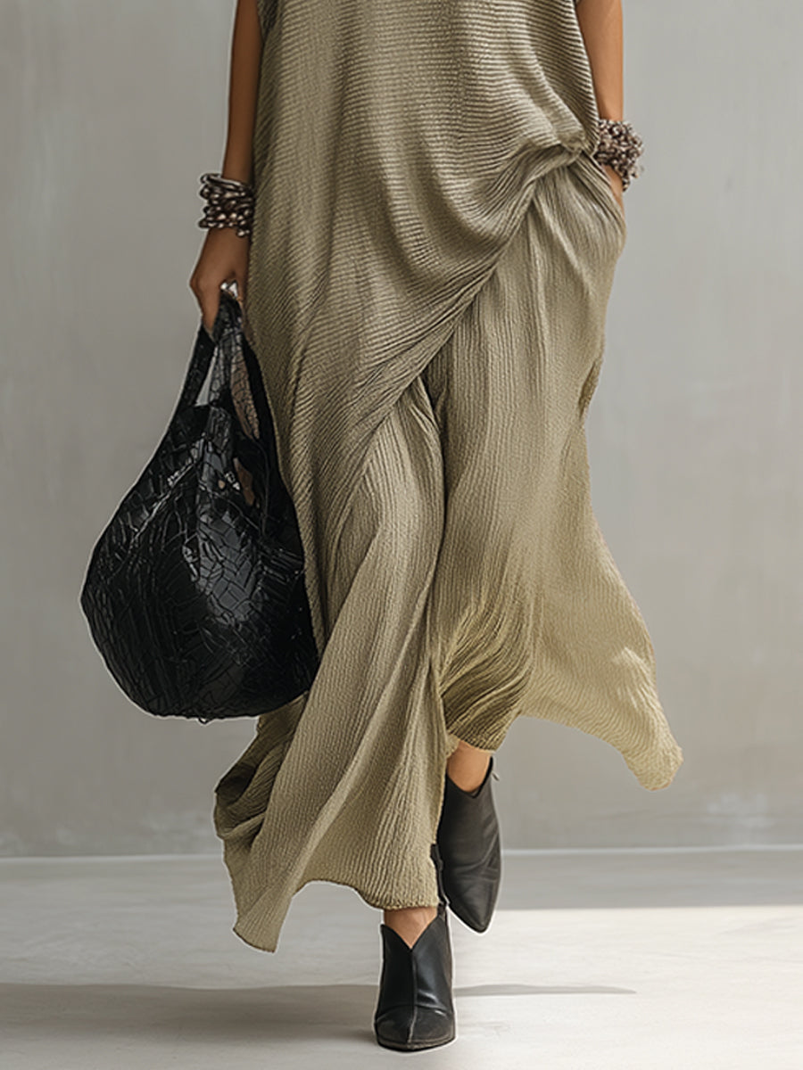 Light Olive Loose Fit Lightweight Draped Knitted Pantsuit