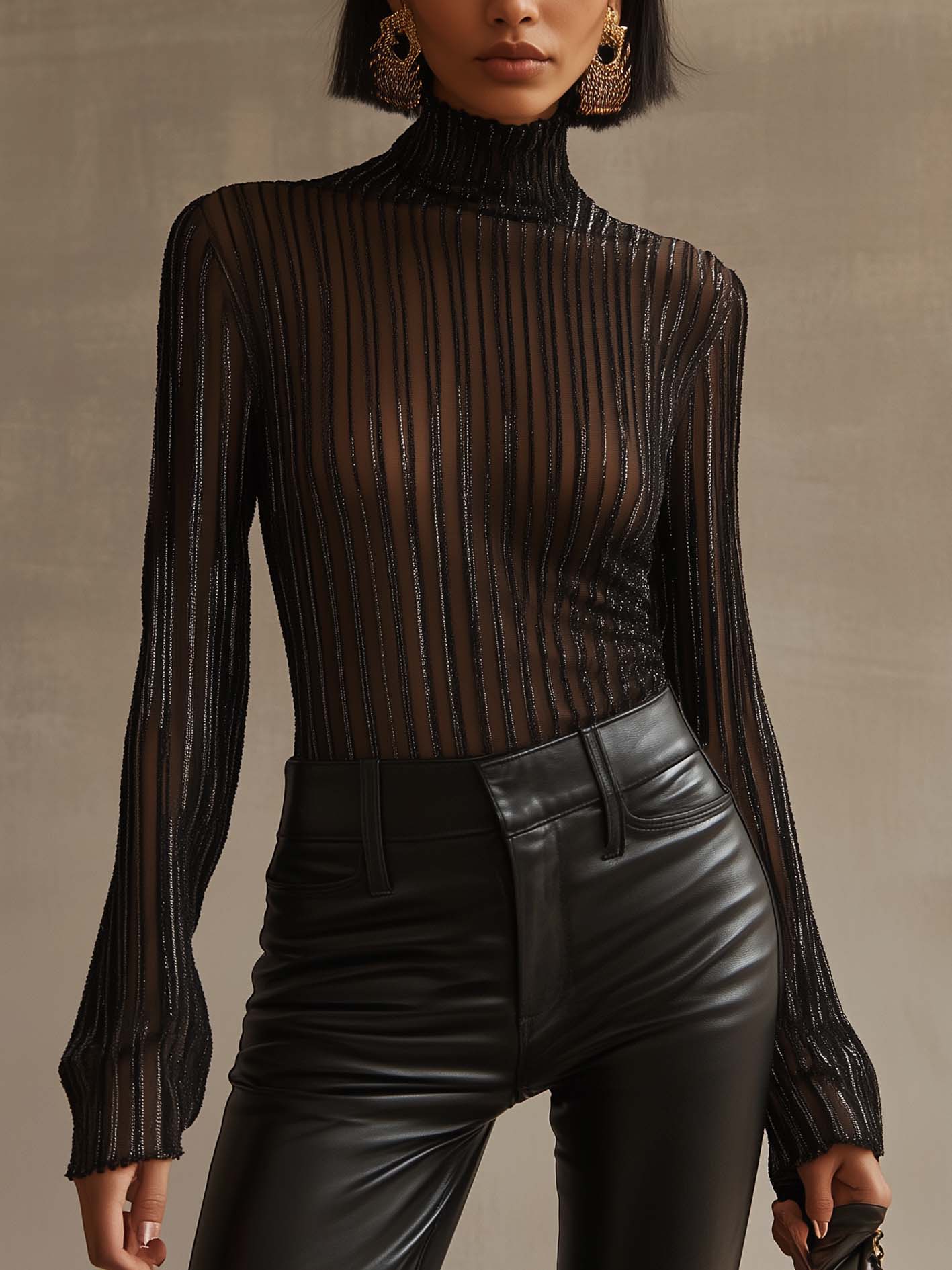 Black Mesh T-shirt With Silver And Lines