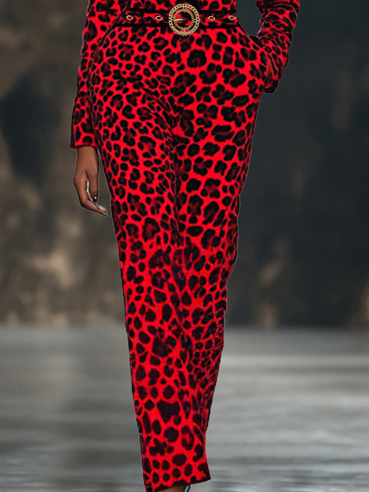 Striking Red Leopard Print Jumpsuit