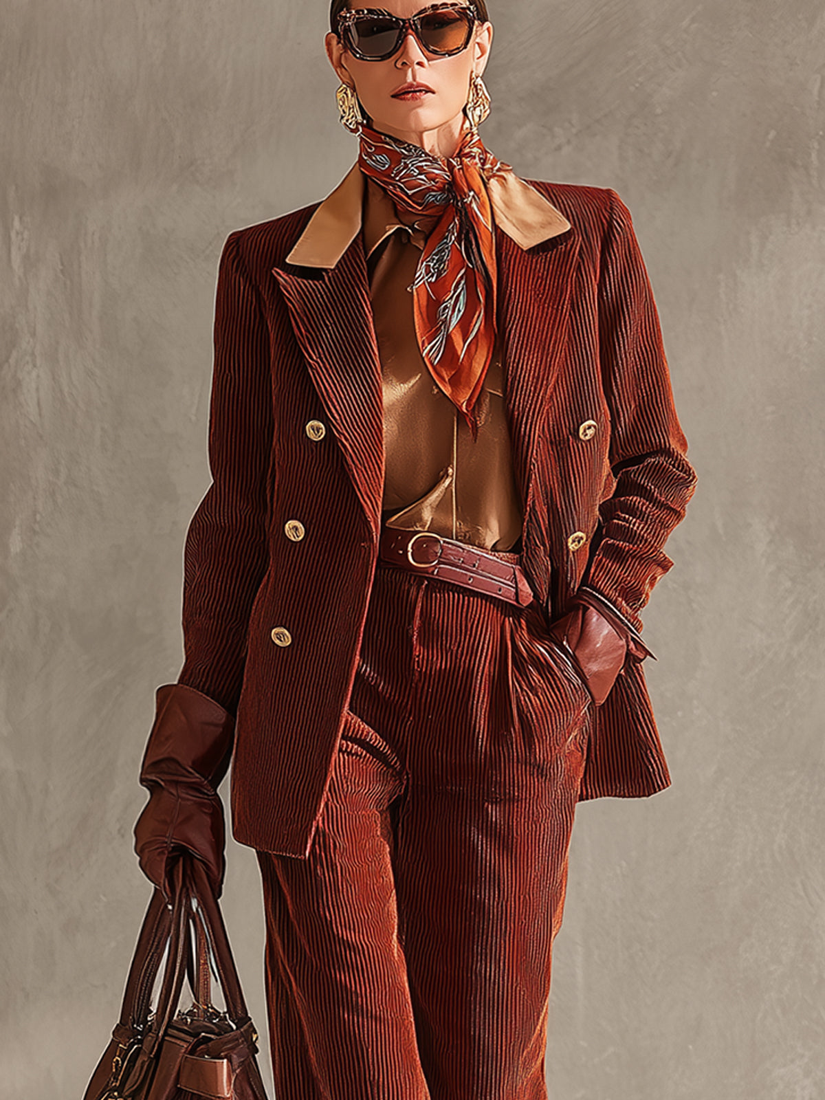 Rust Corduroy Double Breasted Pant Suit