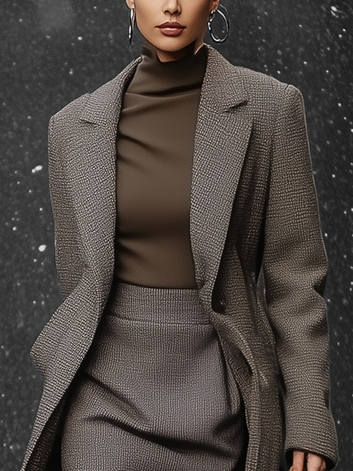 Gray Classic Blazer And Skirt Set