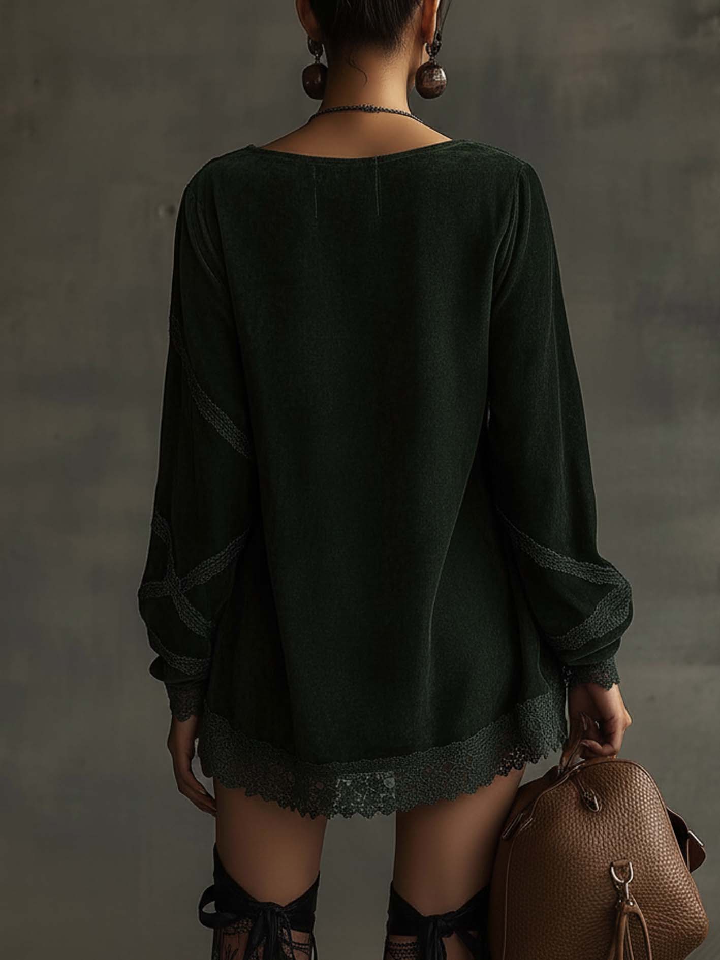 Emerald Green Faux Suede Mini Dress With Lace