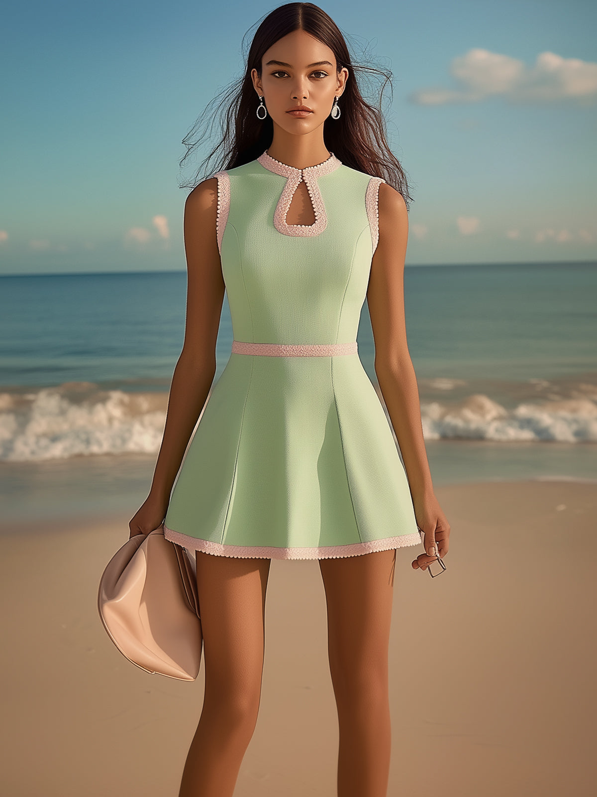 Fashionable Mini Dress With Pink Trim