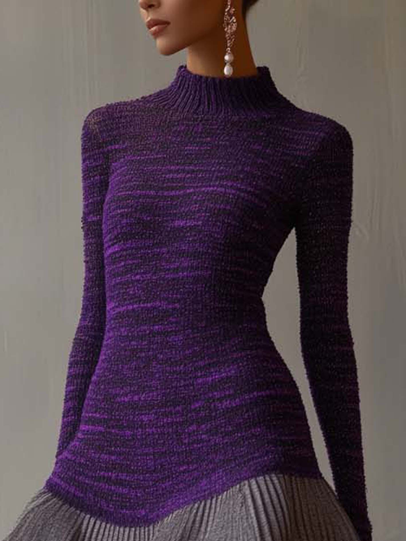 Purple Knitted Mini Dress With Gray Ruffles