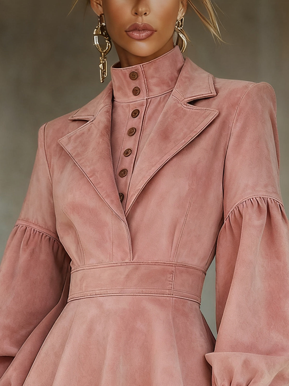 Pink Faux Suede Ruffled Blazer Dress