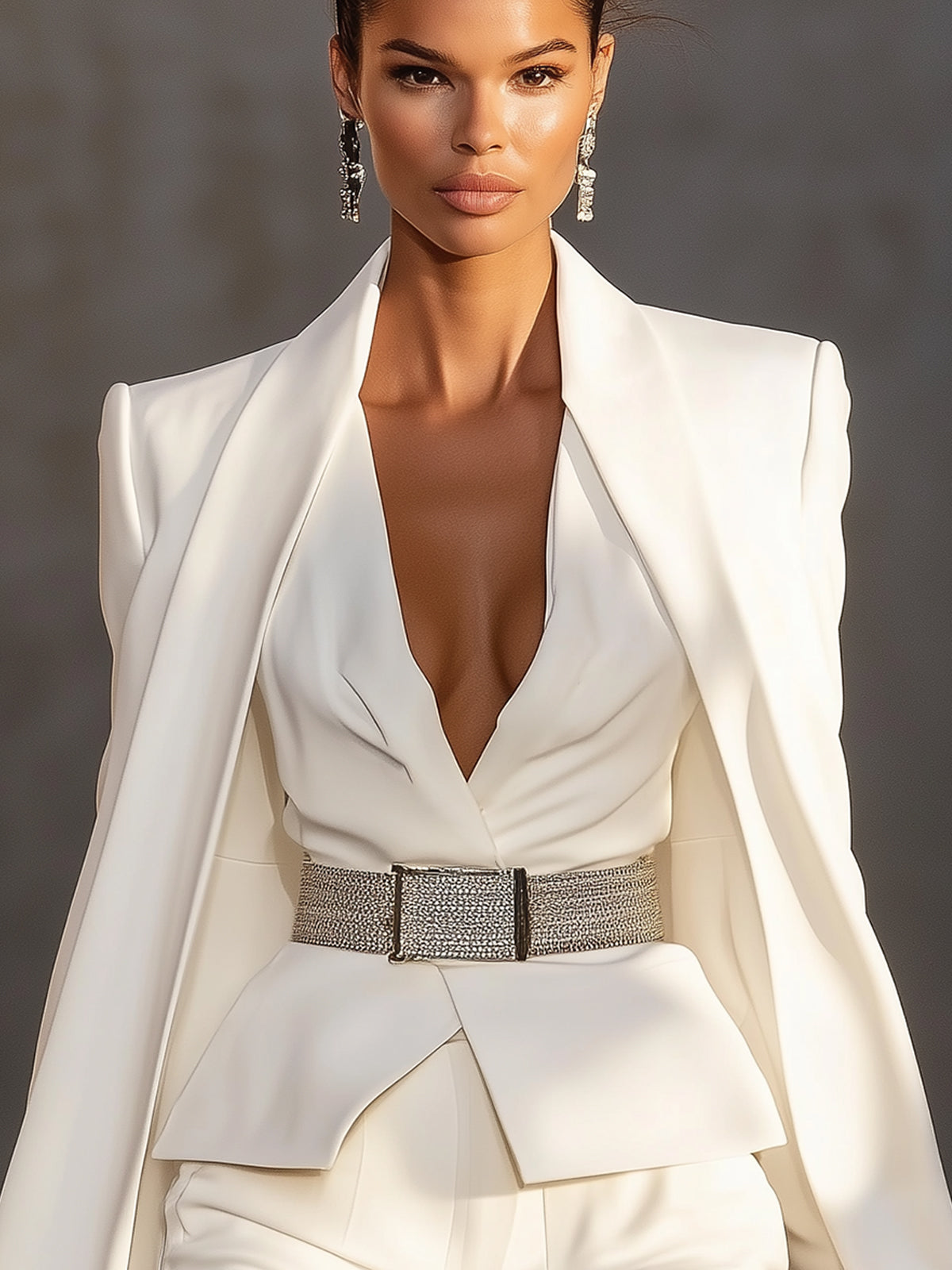 White V-neck Cape Sleeve Blazer