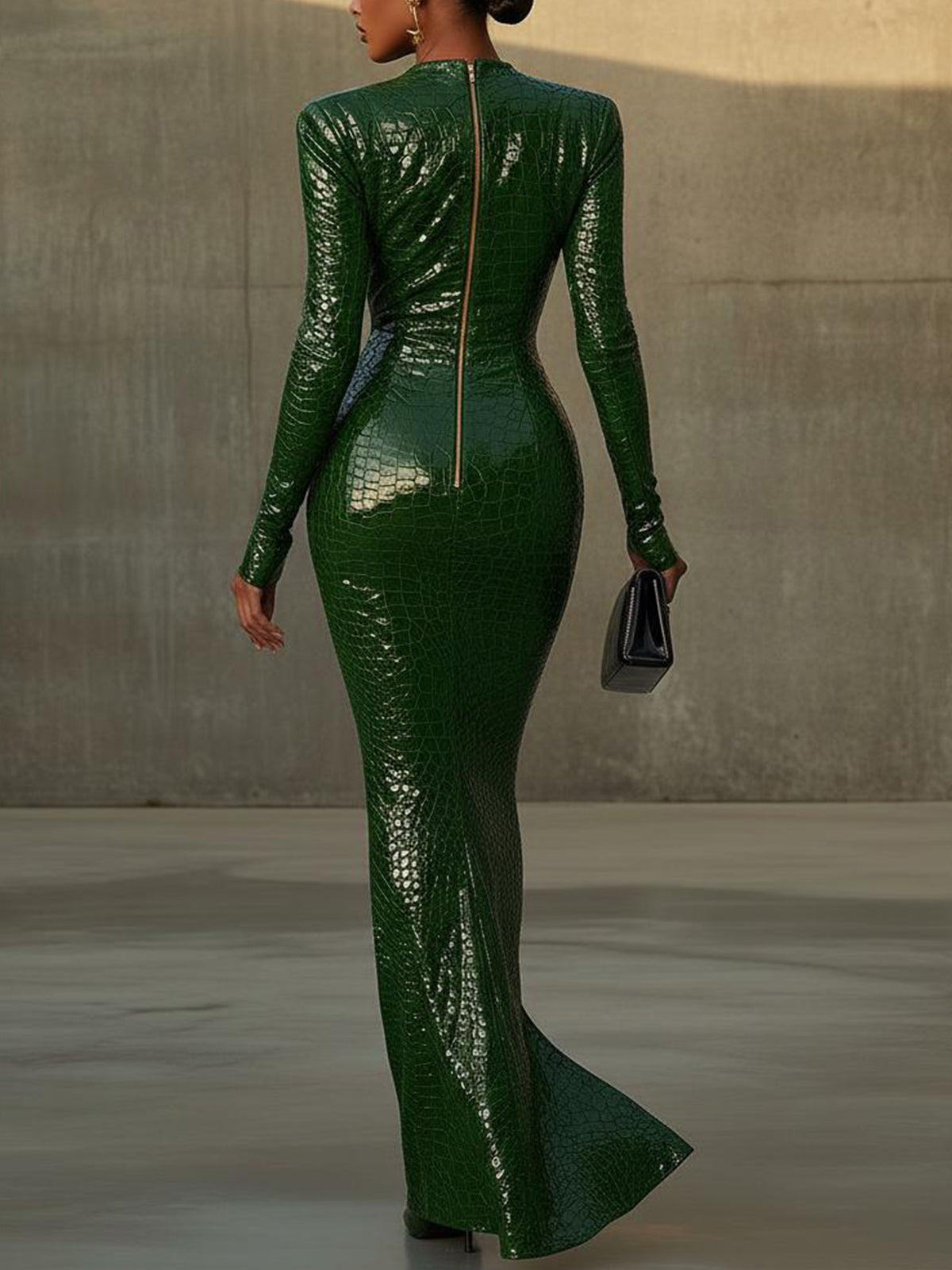 Green Elegance Croc Embossed Maxi Dress