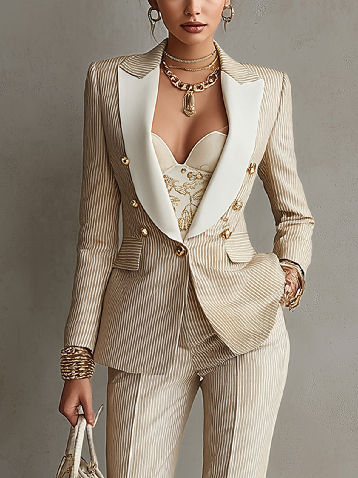 Ivory Pinstripe Double Breasted Suit