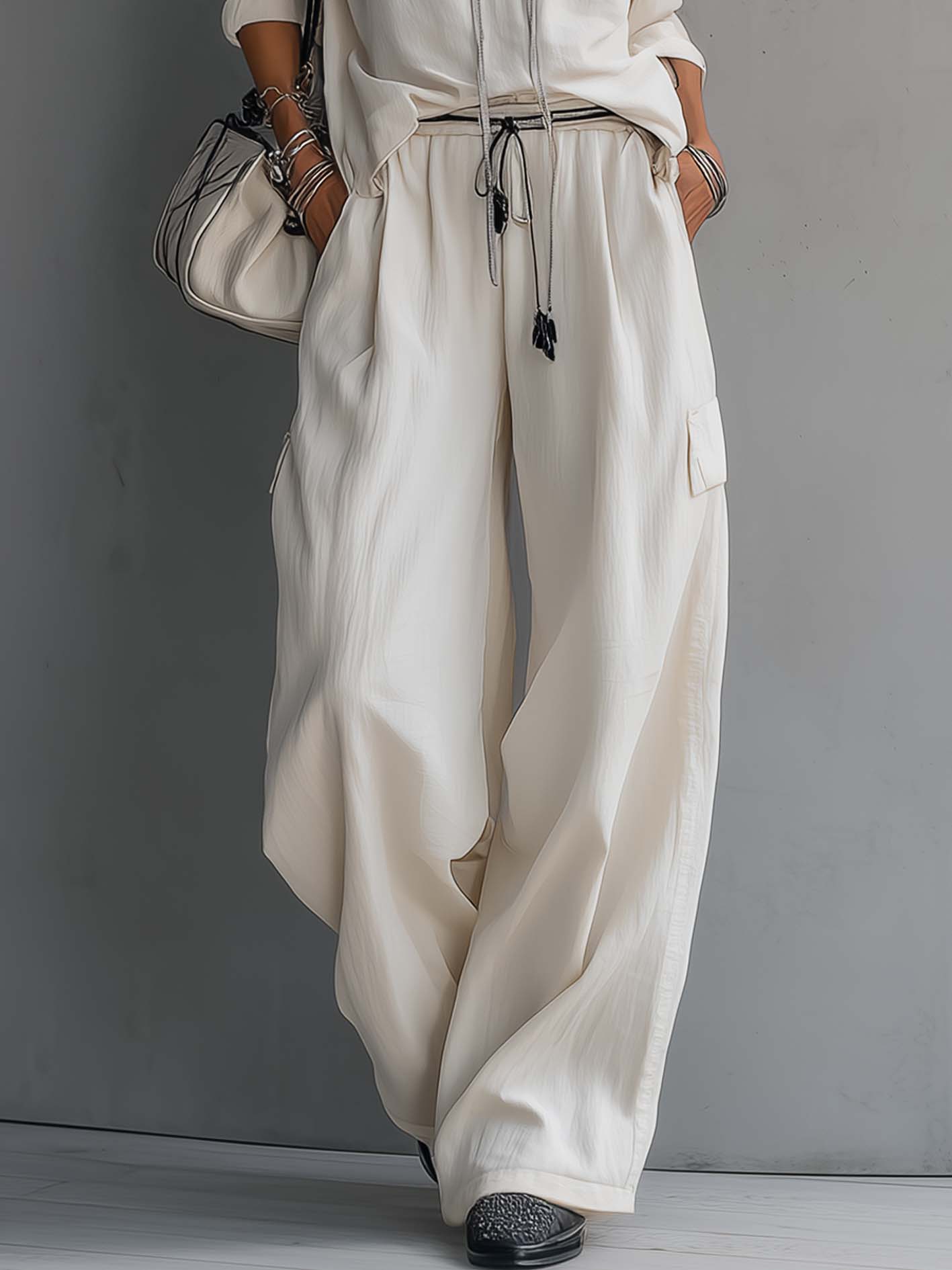 White Vintage Embroidered Linen Cotton Two-Piece Set