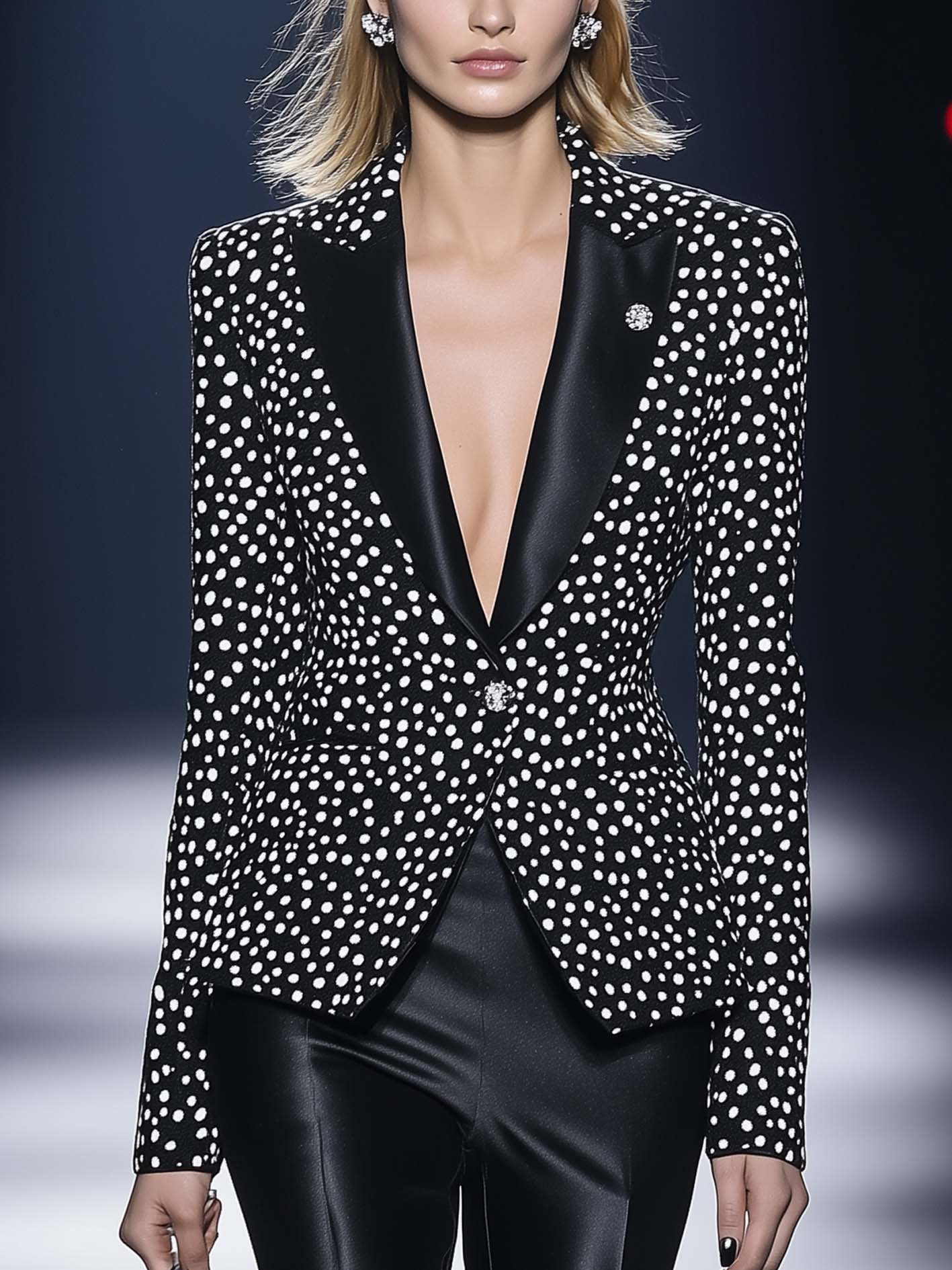 Black Short Blazer With Stylish Polka Dots