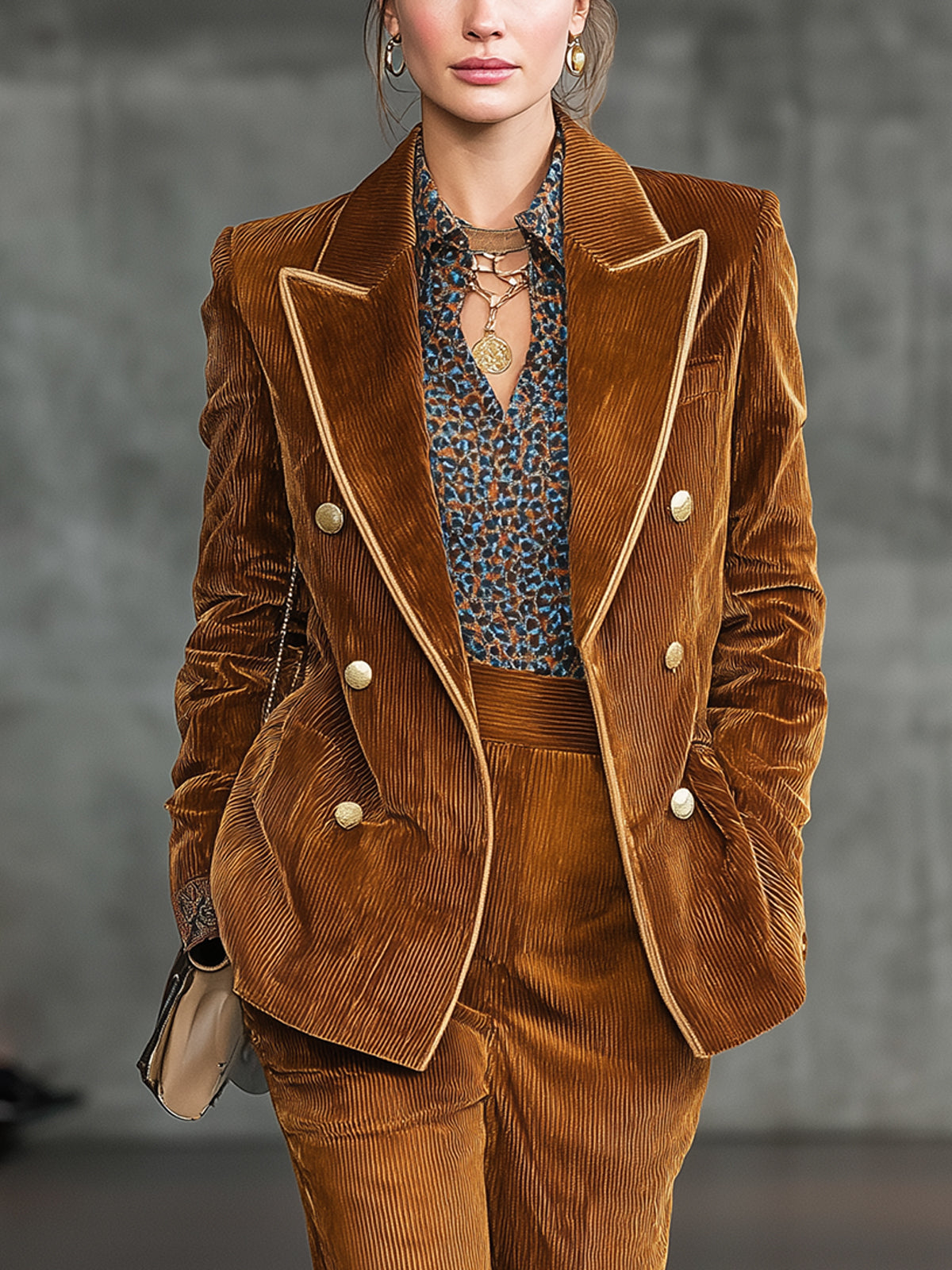 Caramel Corduroy Double Breasted Blazer