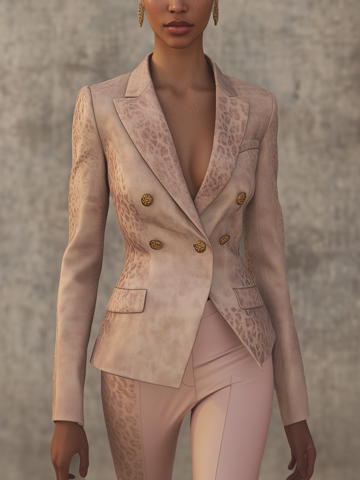Pink Leopard Print Double-Breasted Blazer