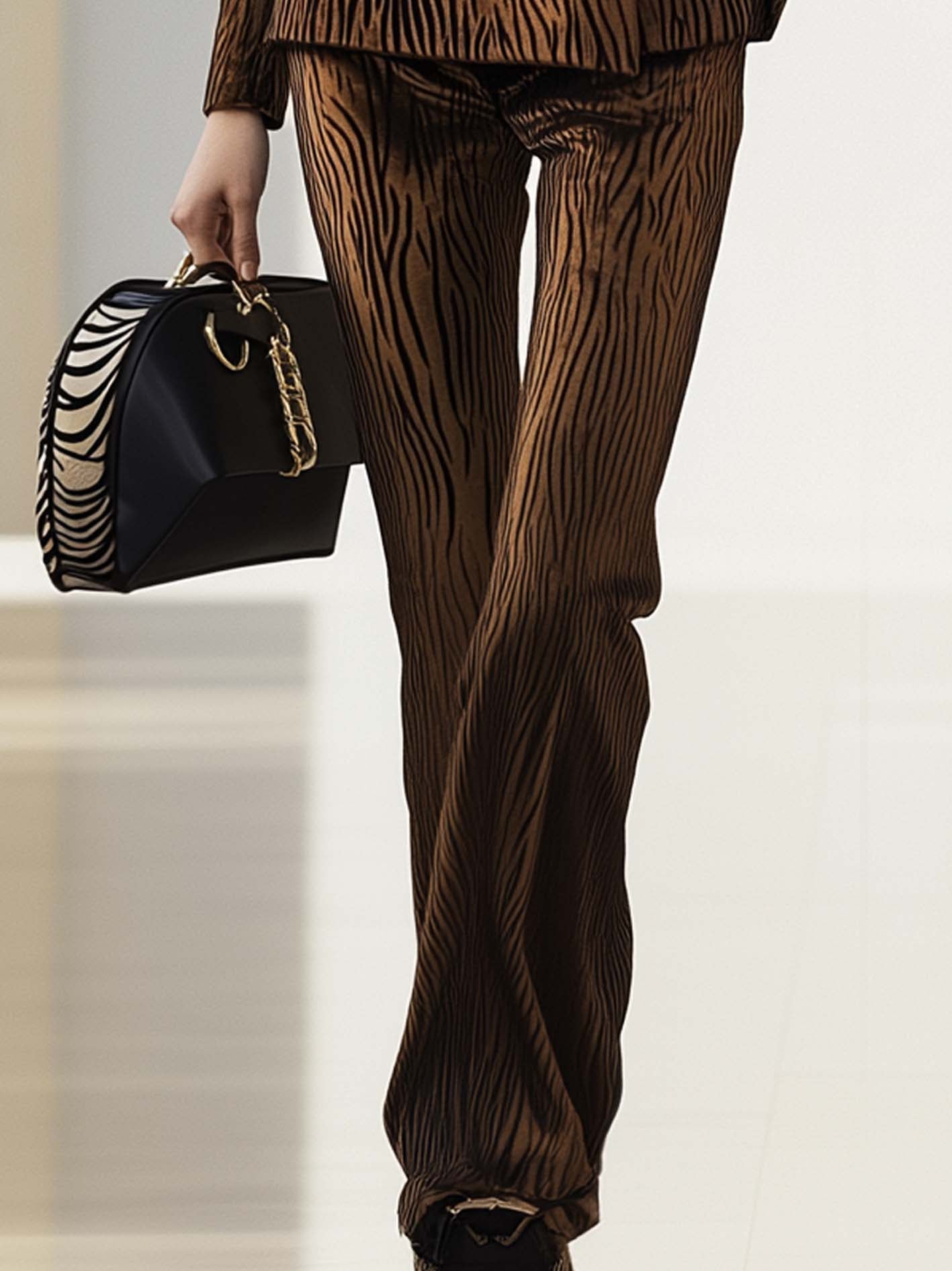 Brown Velvet Suit With Zebra Print