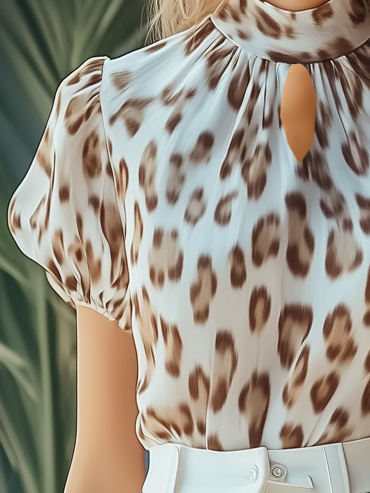Trendy Leopard Print Chiffon Blouse with Cutout Neckline