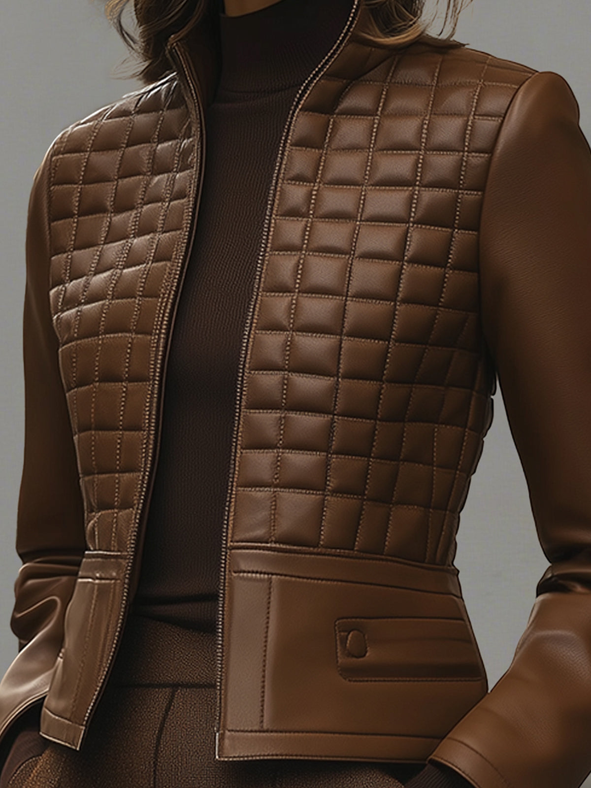 Quilted Elegance Faux Leather Jacket