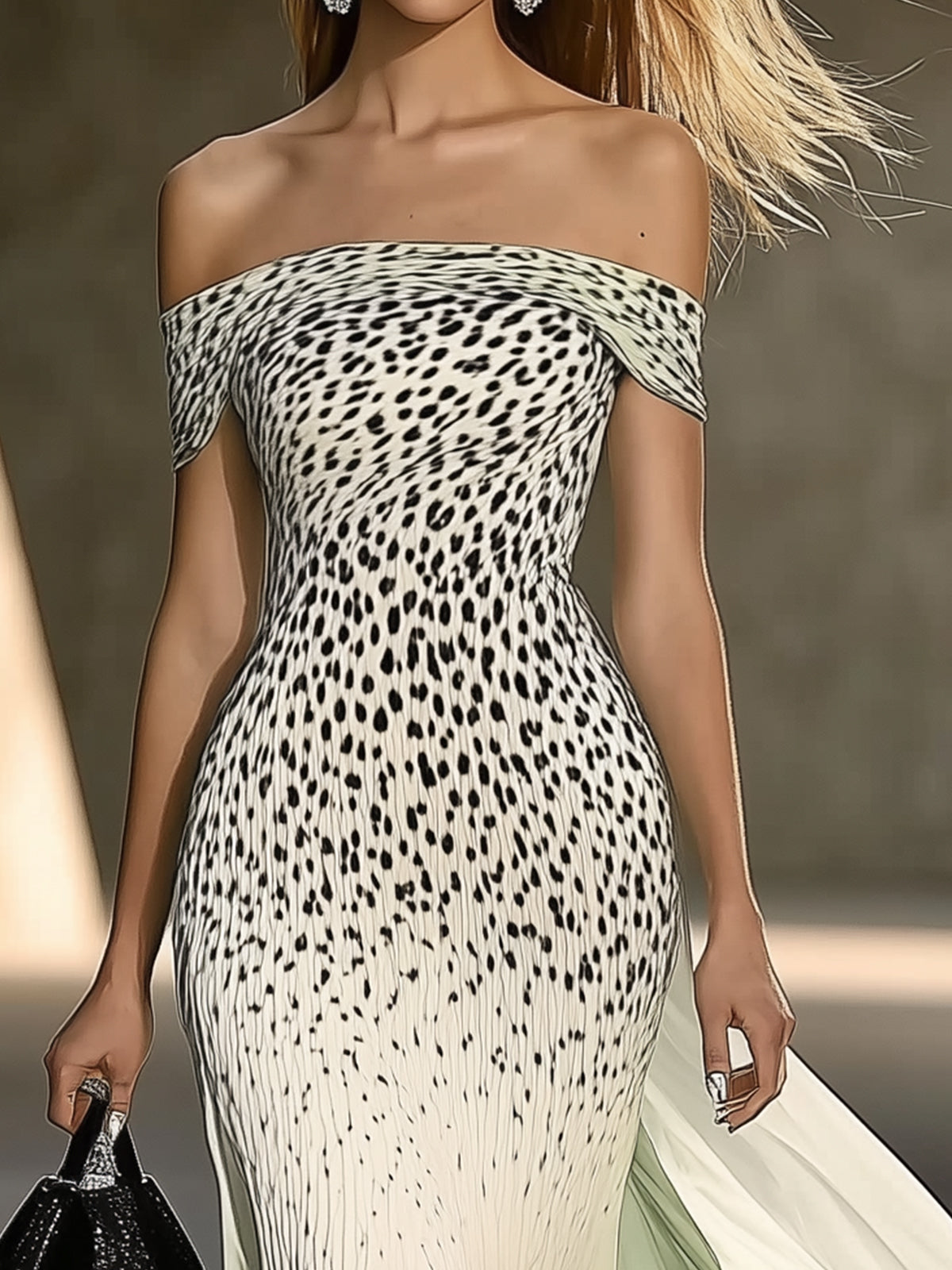 Ombre Off Shoulder Leopard Print Maxi Dress