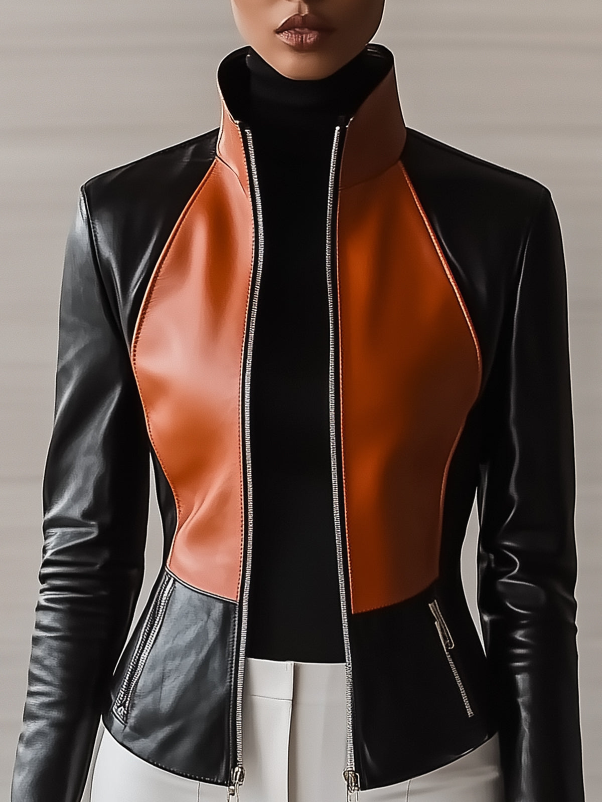 Contrast Panel Faux Leather Jacket