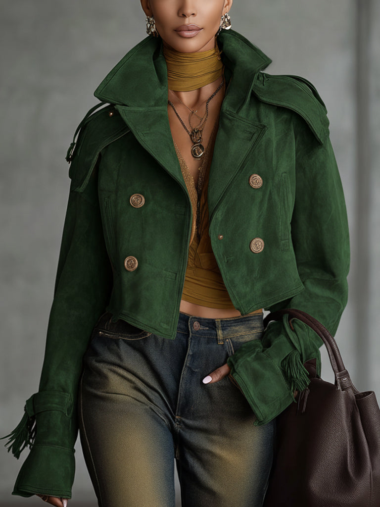 Forest Green Distressed Suede Double Breasted Jacket