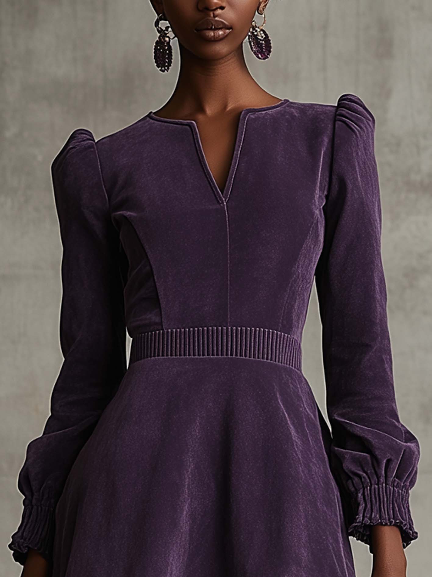 Retro Purple Faux Suede Mini Dress With Mesh