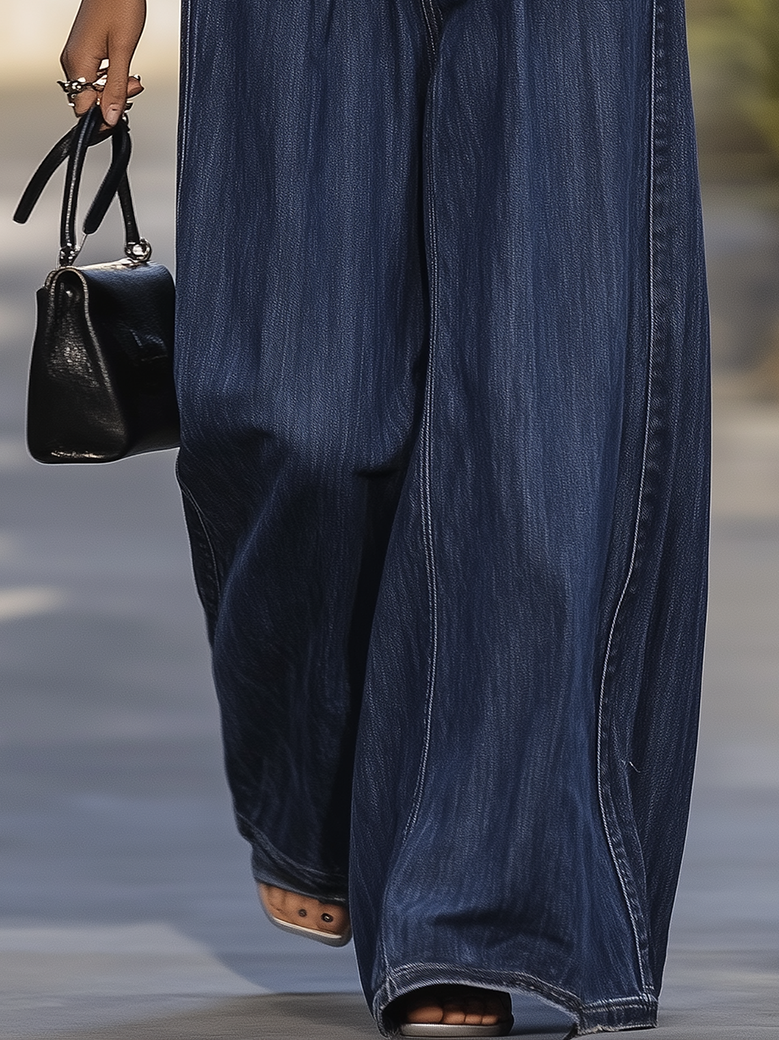 Casual Holiday Style Denim Wide Leg Pants