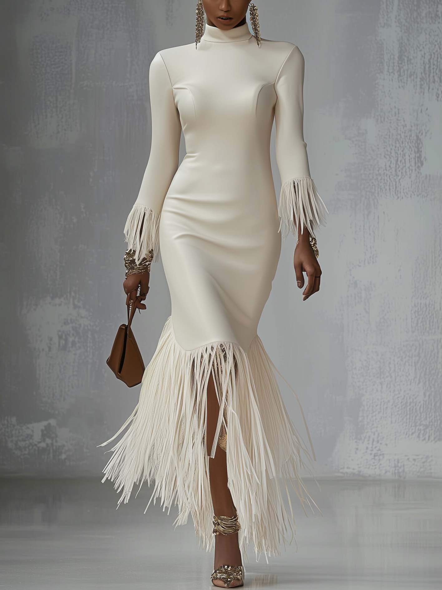 White Faux Leather Bodycon Dress With Tassel Trim