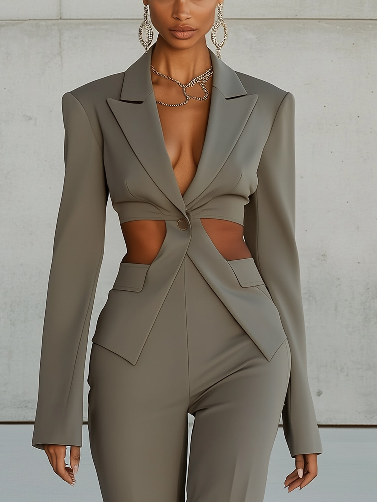 Gray Cutout Statement Blazer